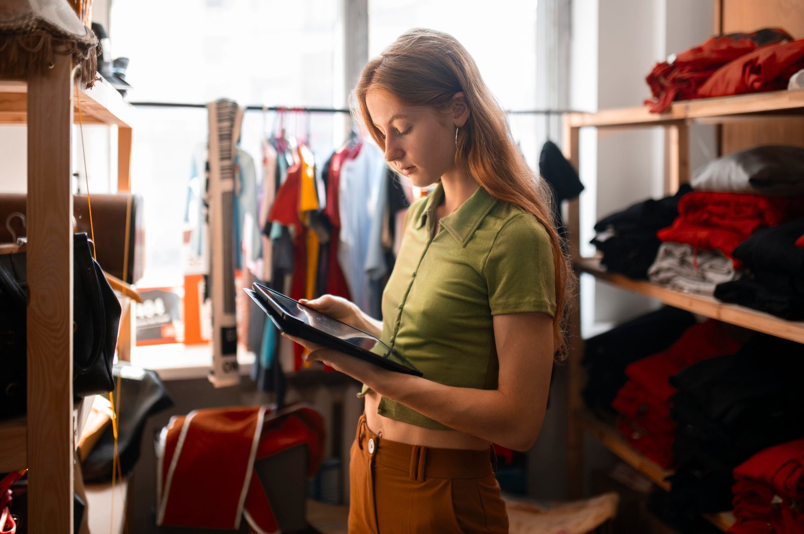 Shop floor operator entering real-time yarn and production data into ERPNext software interface